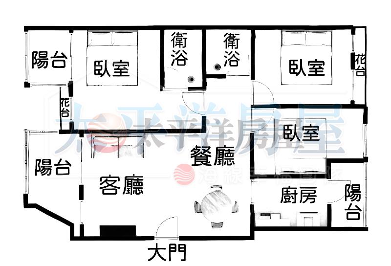專●塗城商圈全新整理低總大3房+車位房屋室內格局與周邊環境