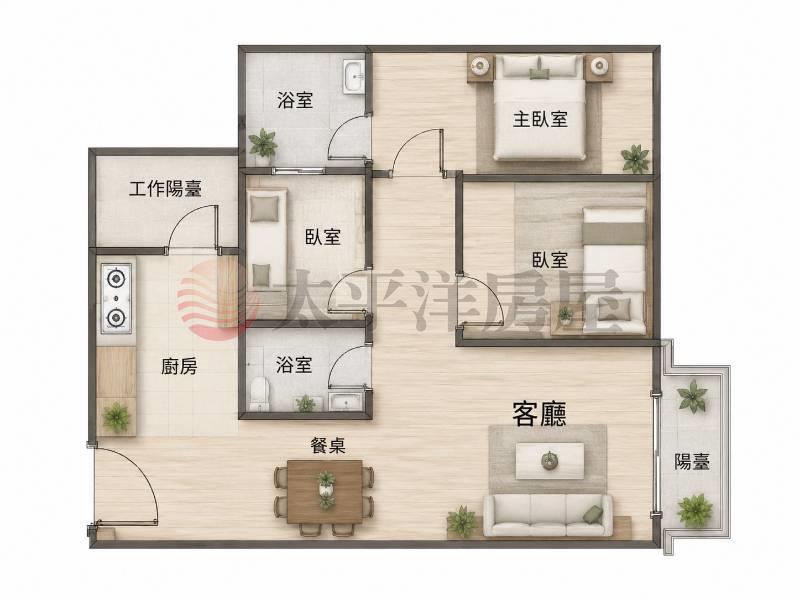 茂洋馥域千坪公園三房車位房屋室內格局與周邊環境
