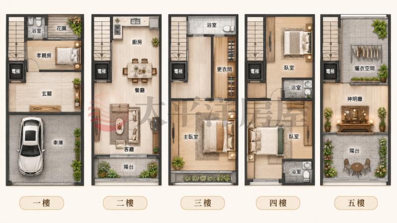 天崴-花園邊間電梯四大套豪墅房屋室內格局與周邊環境