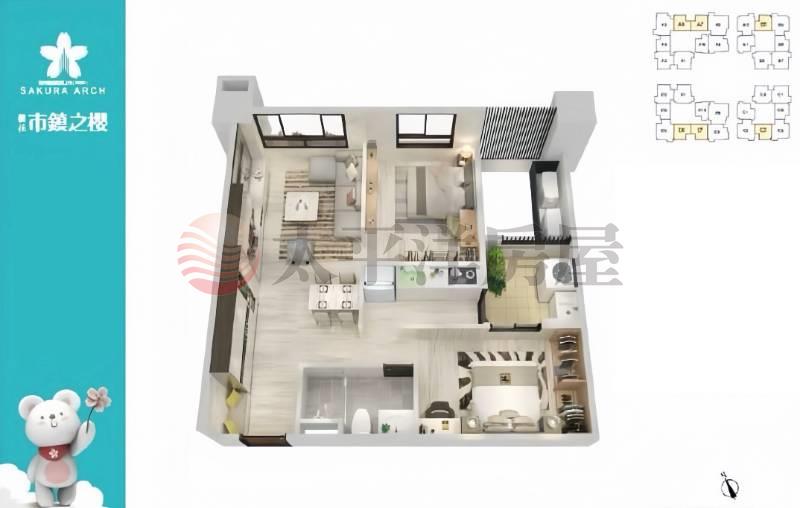 市鎮之櫻次頂樓全新2房平車房屋室內格局與周邊環境
