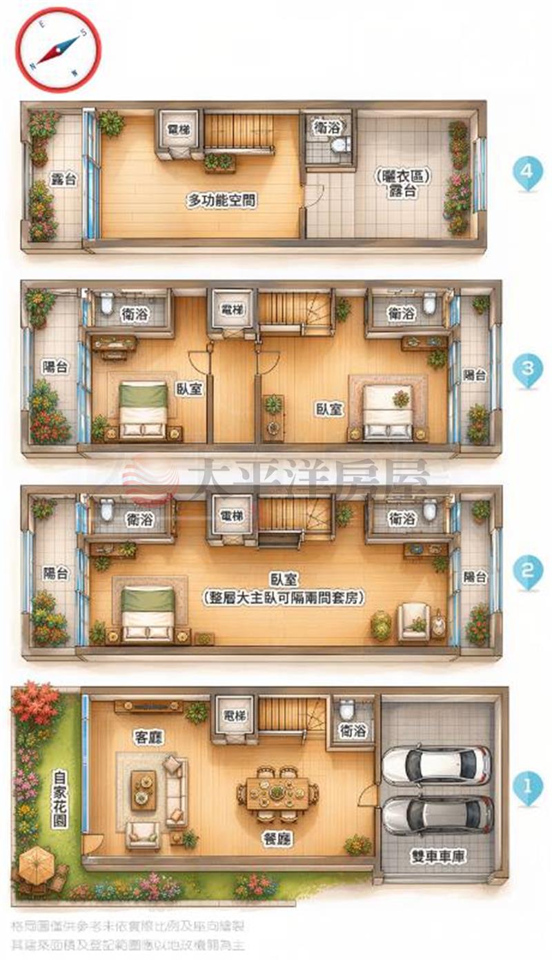 全新花園臨路六米雙車大地坪電梯別墅房屋室內格局與周邊環境