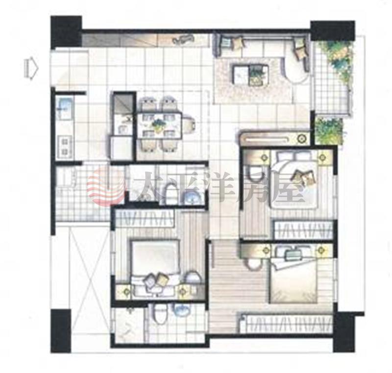 全新3房車位雙陽臺3D房屋室內格局與周邊環境